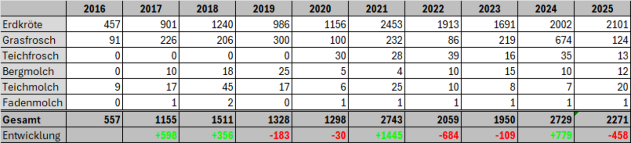 Gesmtpopulation Entwicklung - Tabelle